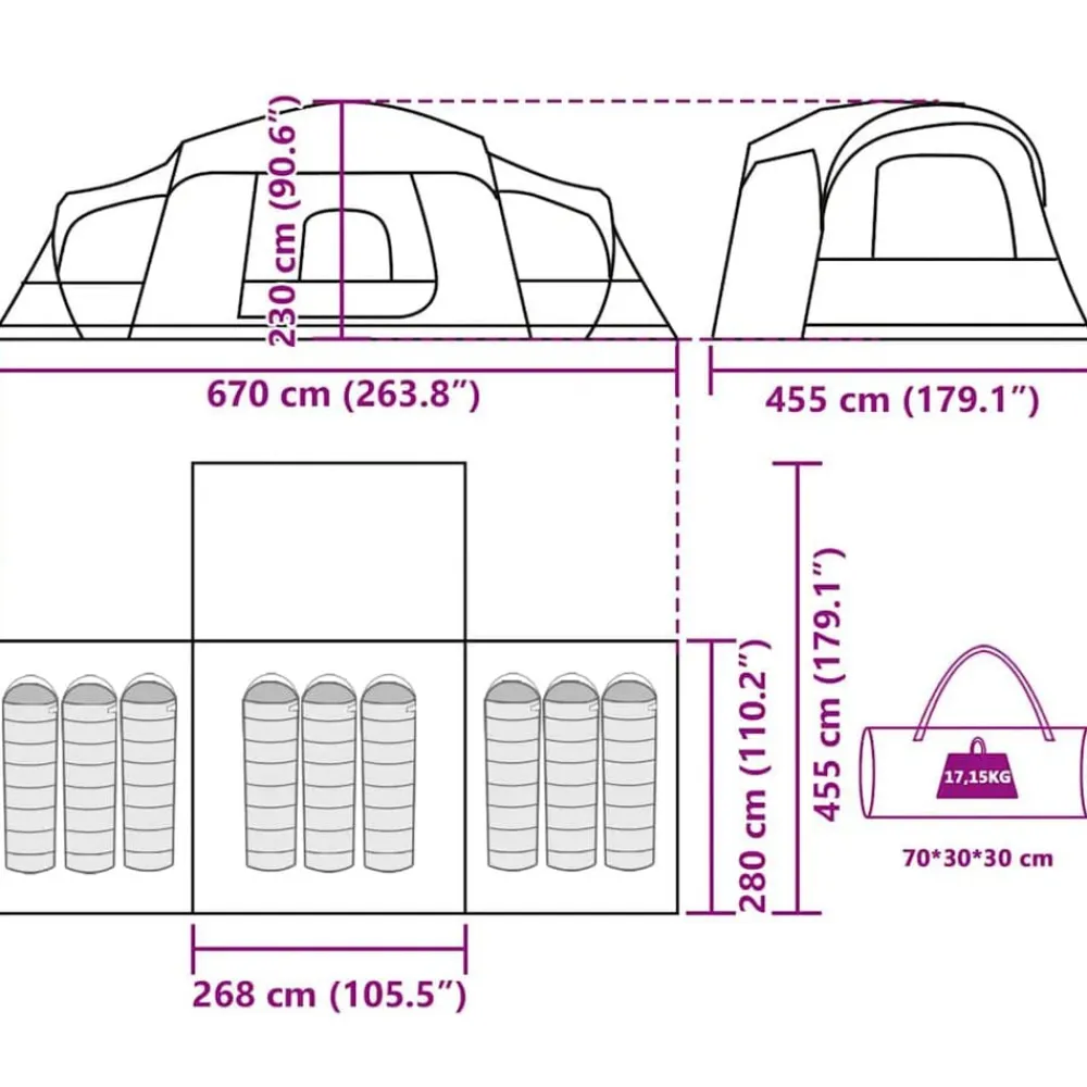 vidaXL Tienda familiar con porche 9 personas impermeable Verde