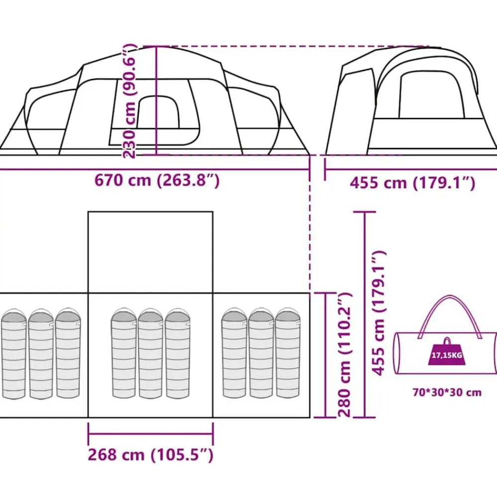 vidaXL Actividades Al Aire Libre-Tienda familiar con porche 9 personas impermeable