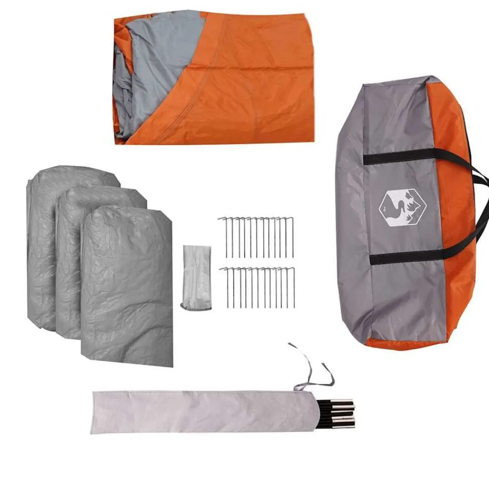 vidaXL Actividades Al Aire Libre-Tienda familiar con cúpula impermeable 8 personas gris naranja