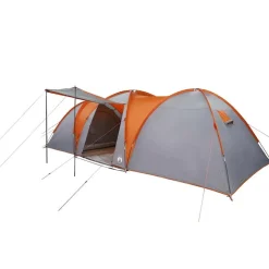 vidaXL Actividades Al Aire Libre-Tienda familiar con cúpula impermeable 8 personas gris naranja