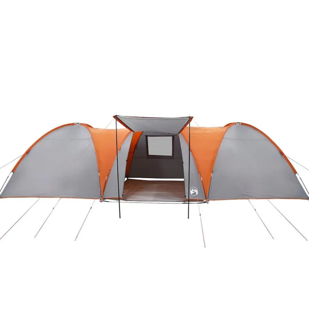vidaXL Actividades Al Aire Libre-Tienda familiar con cúpula impermeable 8 personas gris naranja