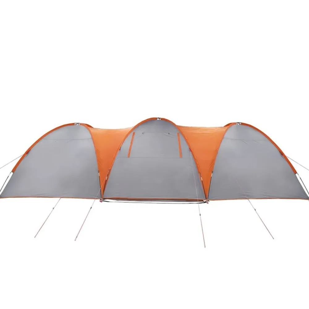 vidaXL Actividades Al Aire Libre-Tienda familiar con cúpula impermeable 8 personas gris naranja