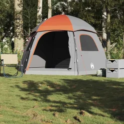 vidaXL Actividades Al Aire Libre-Tienda familiar Igloo para 6 personas impermeable gris naranja