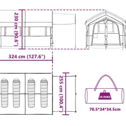 vidaXL Actividades Al Aire Libre-Tienda familiar para 4 personas y gris 324 x 255 x 230 cm