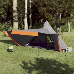vidaXL Tienda familiar tipi para 8 personas impermeable gris naranja Gris y naranja New