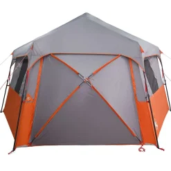 vidaXL Tienda instantánea con mosquitera para 12 personas de liberación rápida Gris y naranja New