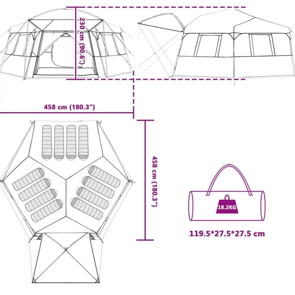 vidaXL Actividades Al Aire Libre-Tienda instantánea con mosquitera para 12 personas de liberación rápida