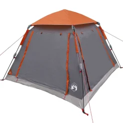 vidaXL Tienda Instantánea con Lluvias para 3 Personas de Liberación Rápida Gris y naranja Best