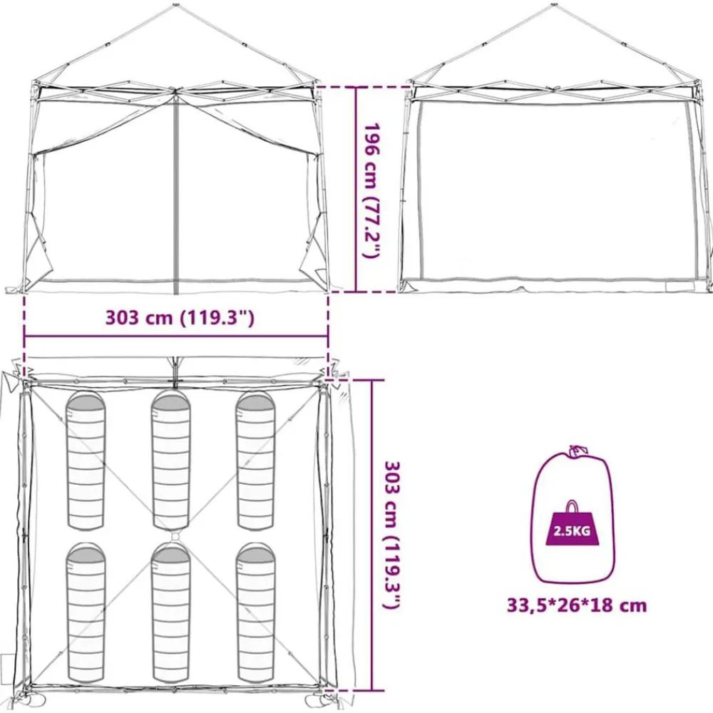 vidaXL Actividades Al Aire Libre-Tienda interior con techo 303 x 303 x 196 cm tafetán
