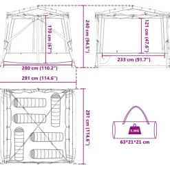 vidaXL Tienda interior con techo 291 x 291 x 240 cm tafetán Verde Discount