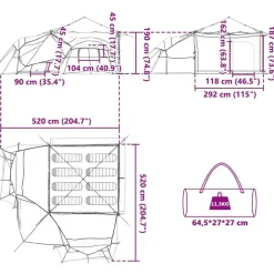 vidaXL Actividades Al Aire Libre-Tienda interior con techo 520 x 520 x 190 cm tafetán
