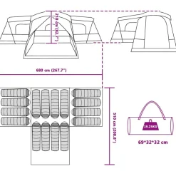 vidaXL Actividades Al Aire Libre-Tienda para 16 personas 680 x 510 x 210 cm