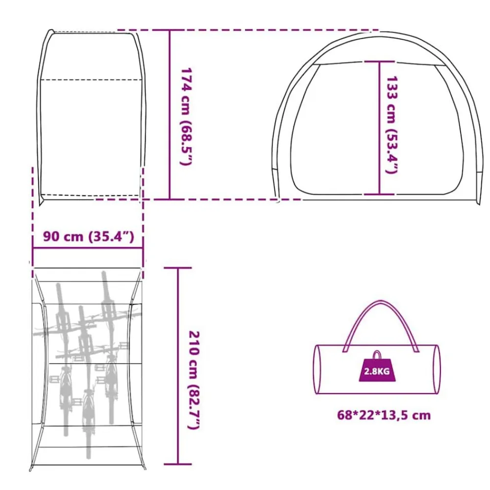 vidaXL Actividades Al Aire Libre-Tienda para guardar bicicletas con techo 210 x 90 x 174 cm