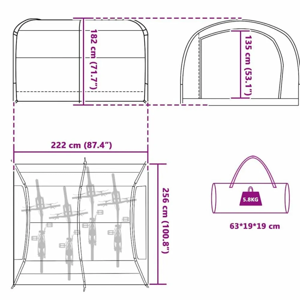 vidaXL Actividades Al Aire Libre-Tienda para guardar bicicletas 256 x 222 x 182 cm