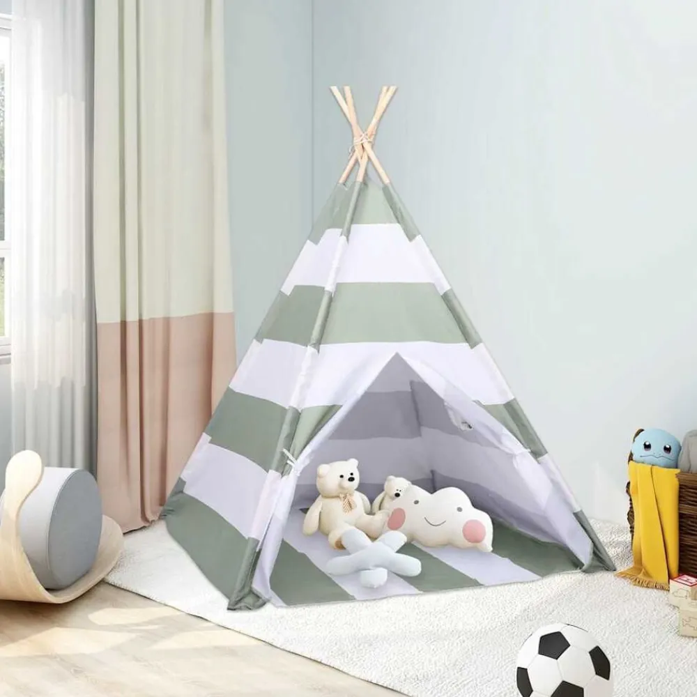 vidaXL Estructuras Para Juegos Al Aire Libre-Tienda para niños Rayado Gris y blanco 120 x 120 x 150 cm