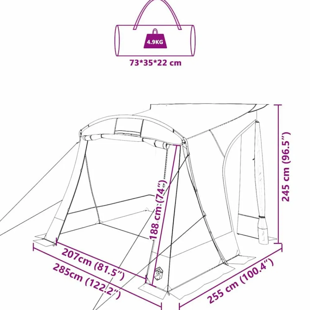 vidaXL Tienda para portón trasero 285 x 255 x 245 cm Gris y naranja