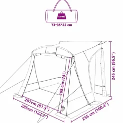 vidaXL Actividades Al Aire Libre-Tienda para portón trasero 285 x 255 x 245 cm tafetán