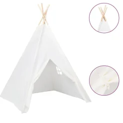 vidaXL Tienda tipi niños y bolsa piel melocotón 120x120x150cm Blanco