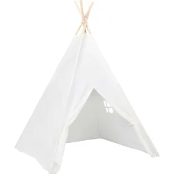 vidaXL Tienda tipi niños y bolsa piel melocotón 120x120x150cm Blanco