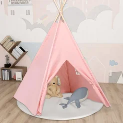 vidaXL Tienda tipi niños y bolsa piel de melocotón 120x120x150cm Rosa Online