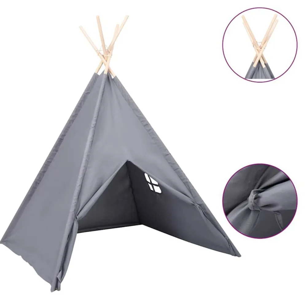 vidaXL Tienda tipi niños y bolsa piel de melocotón 120x120x150cm Gris Outlet
