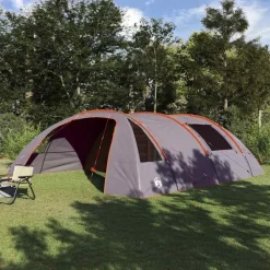 vidaXL Tienda túnel para 6 personas 700 x 590 x 215 cm Gris y naranja Outlet