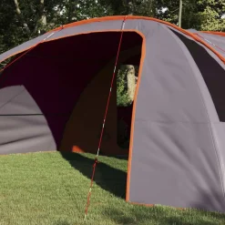 vidaXL Tienda túnel para 6 personas 700 x 590 x 215 cm Gris y naranja Outlet