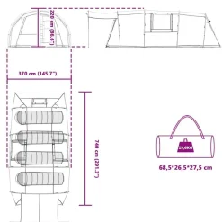 vidaXL Actividades Al Aire Libre-Tienda túnel para 4 personas y 740 x 370 x 220 cm