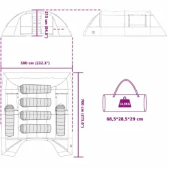 vidaXL Actividades Al Aire Libre-Tienda túnel para 6 personas y gris 700 x 590 x 215 cm
