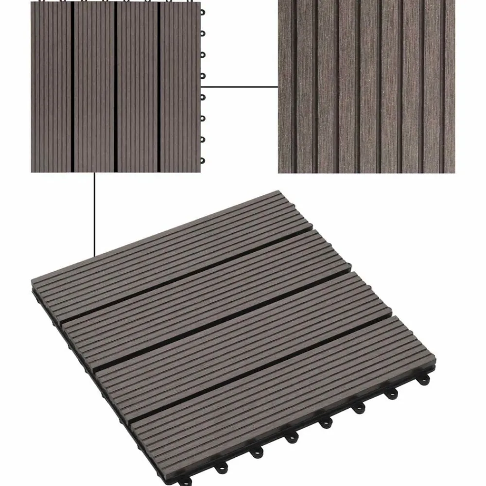 vidaXL Productos Del Hogar-Tile de Decking 11 pcs Marrón Oscuro 30 x 30 cm WPC