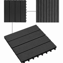 vidaXL Tile de Decking 11 pcs 30 x 30 cm WPC Negro New