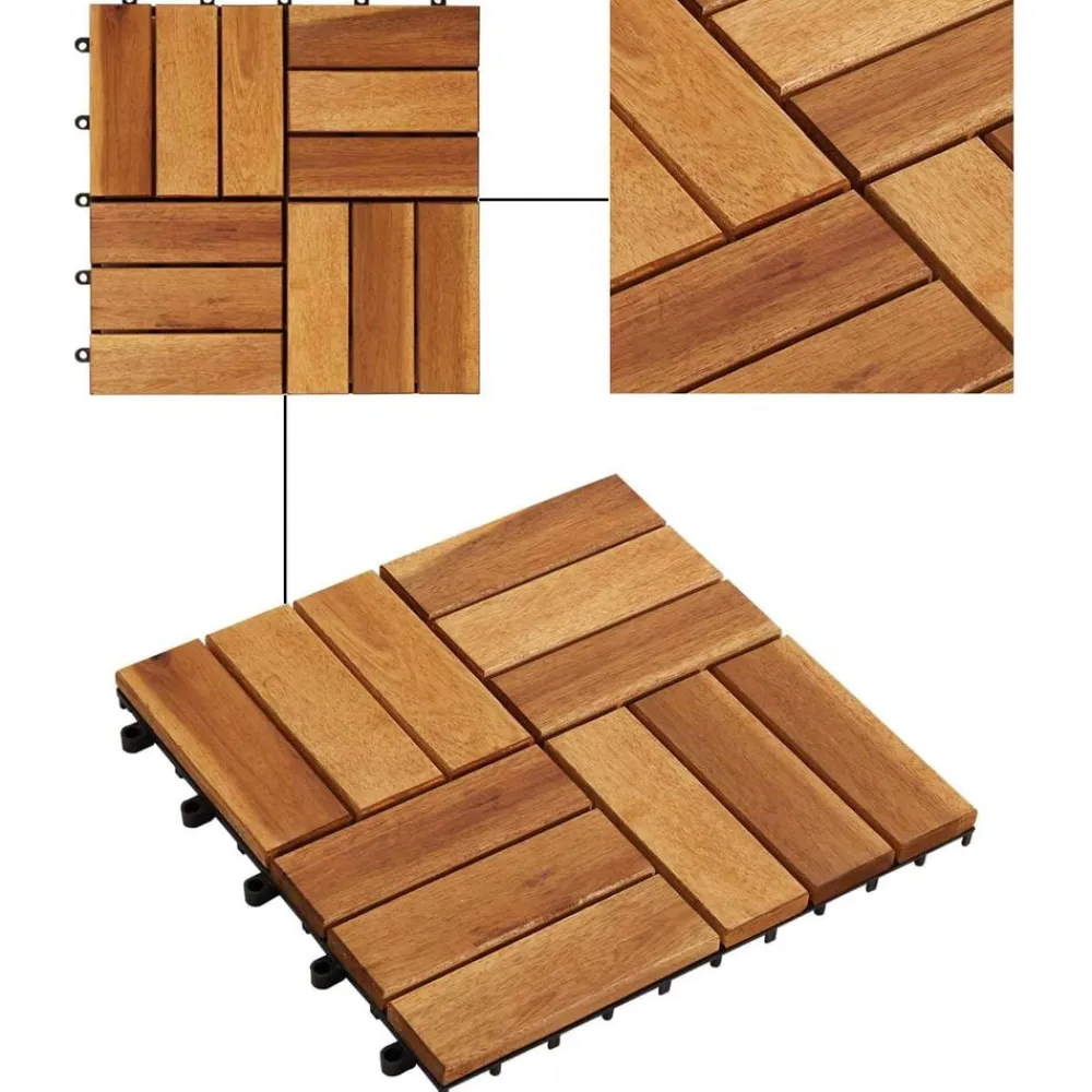 vidaXL Tile de Decking 10 pcs Marrón 30 x 30 cm Madera de Acacia Marrón New