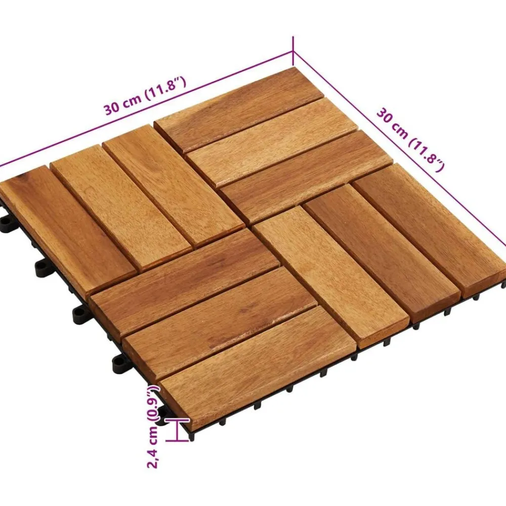 vidaXL Tile de Decking 10 pcs Marrón 30 x 30 cm Madera de Acacia Marrón New