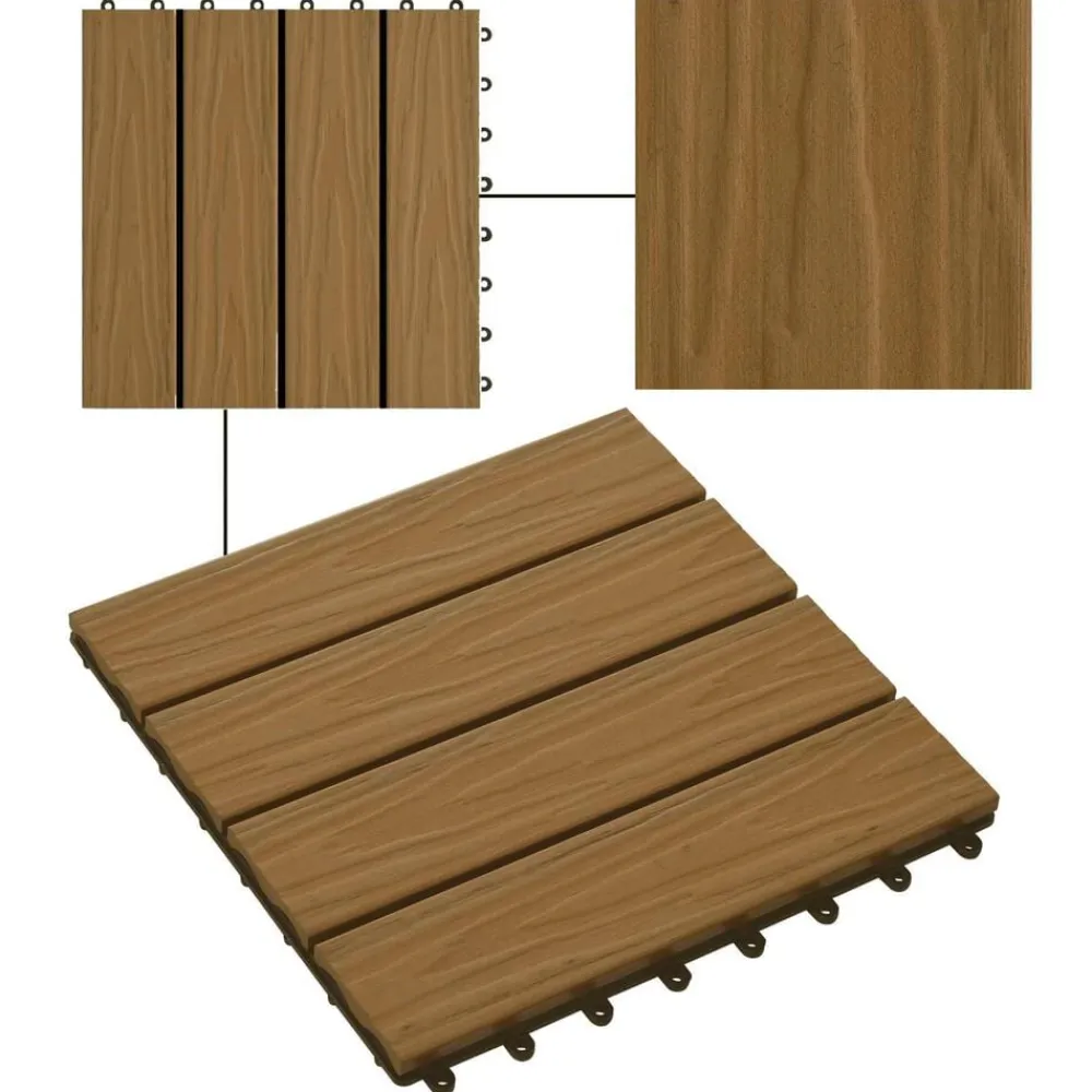 vidaXL Tile de Decking Diseño 3D 11 pcs Teca 30 x 30 cm WPC color teca New