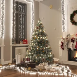 vidaXL Tira de luces de racimo con 400 LED PVC blanco frío 7,4 m Blanco fr&iacute;o y verde oscuro Discount