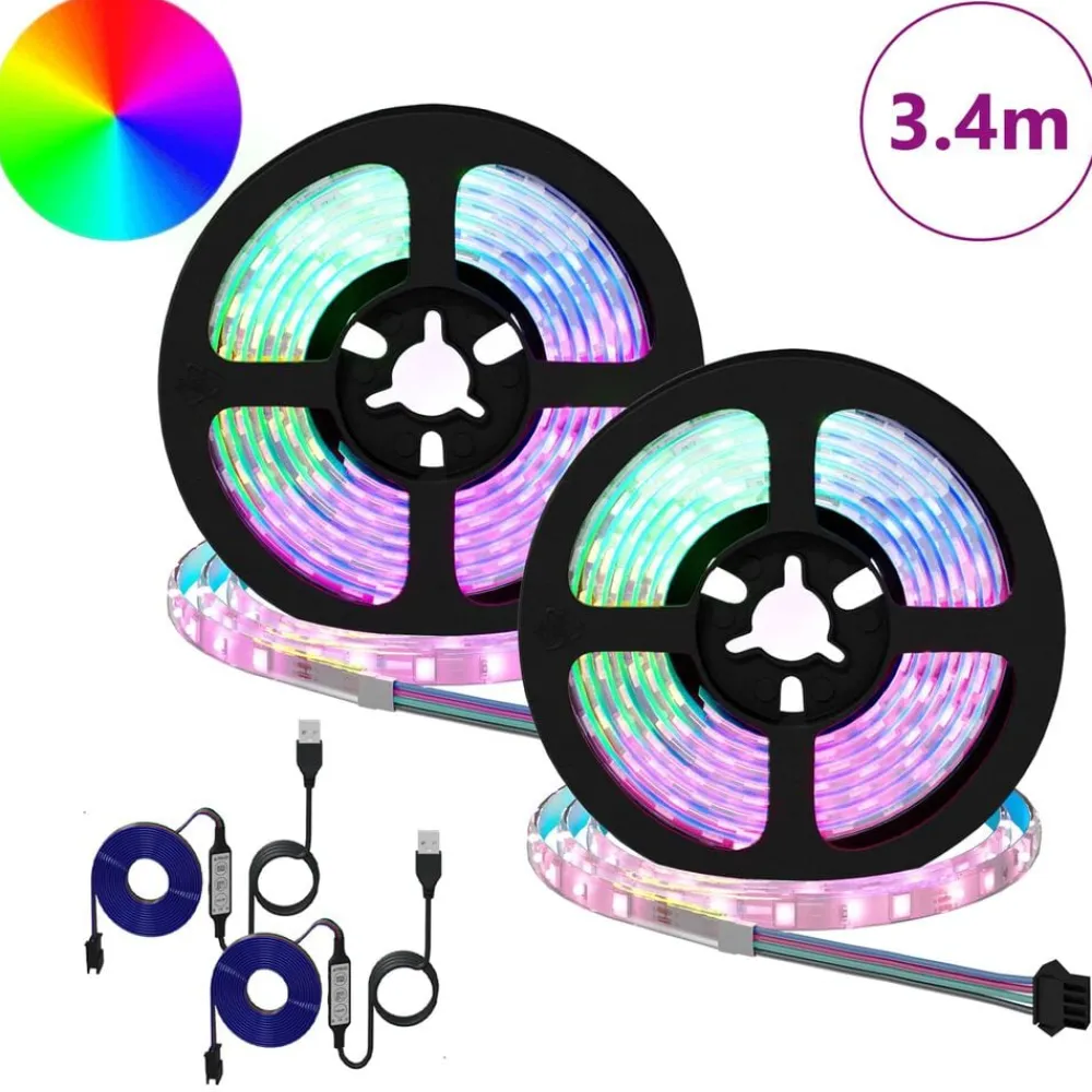 vidaXL Iluminación-Tira LED 2 pcs Negro y Transparente 1700 mm Cobre y plástico