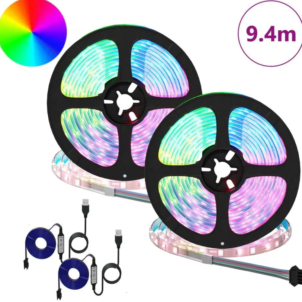vidaXL Iluminación-Tira LED 2 pcs Negro y Transparente 4700 mm Cobre y plástico