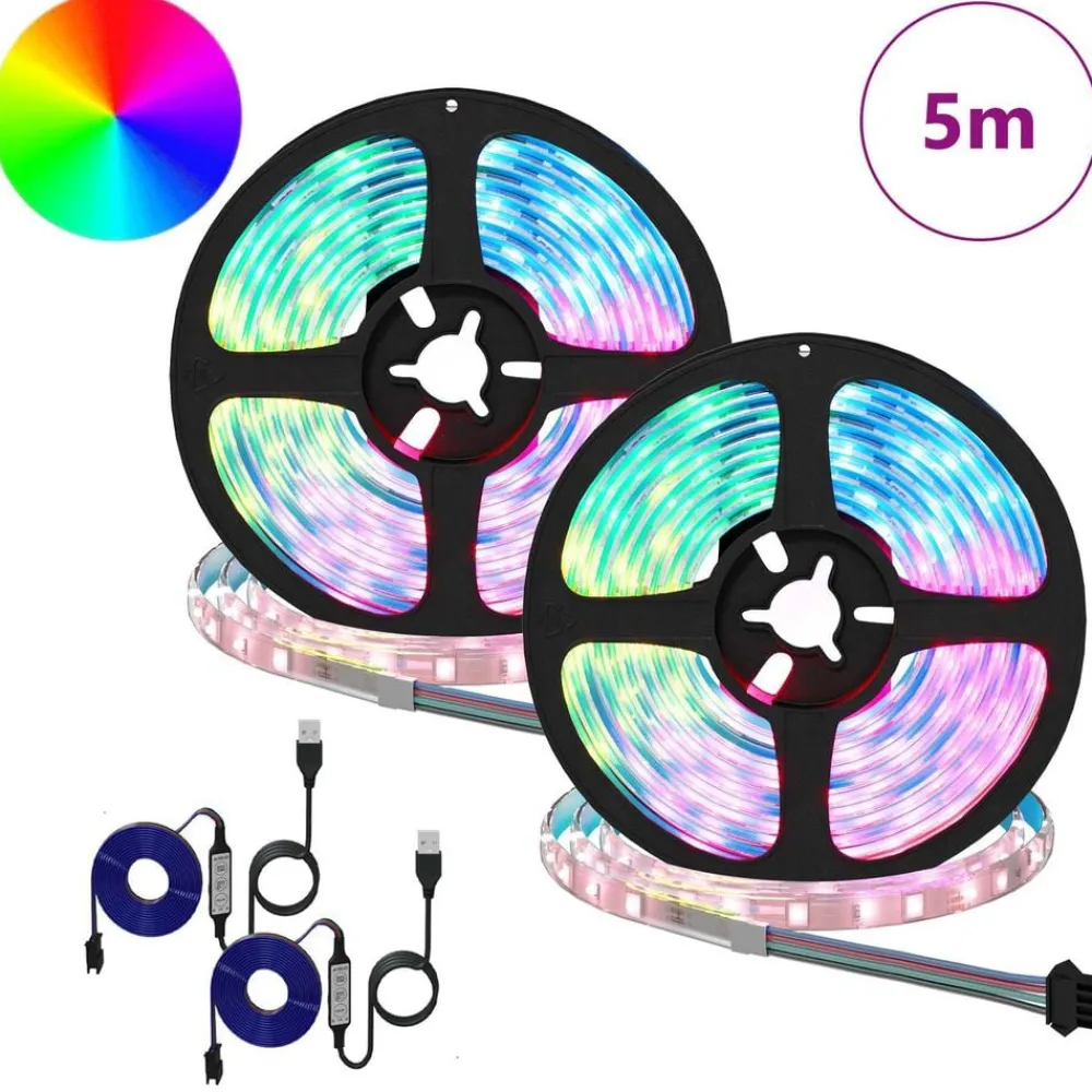 vidaXL Iluminación-Tira LED 2 pcs Negro y Transparente 2500 mm Cobre y plástico
