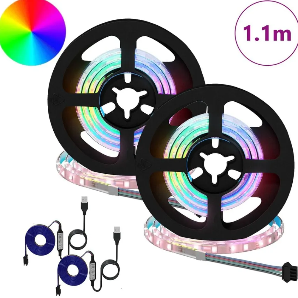 vidaXL Iluminación-Tira LED 2 pcs Negro y Transparente 550 mm Cobre y plástico