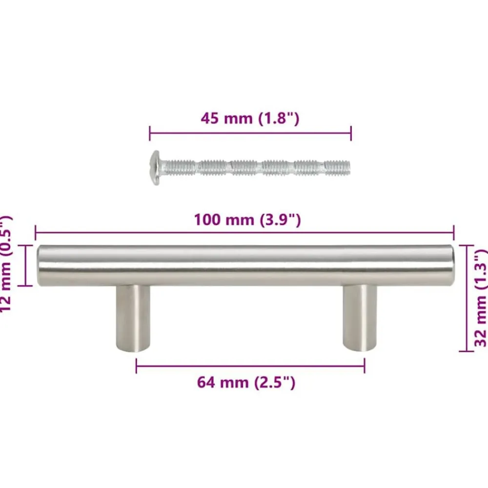 vidaXL Accesorios De Bricolaje-Tiradores para armarios 10 uds acero inoxidable 64 mm