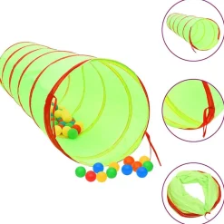 vidaXL Estructuras Para Juegos Al Aire Libre-Túnel de juegos para niños con 250 bolas poliéster verde 175 cm
