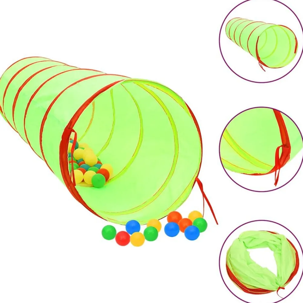 vidaXL Estructuras Para Juegos Al Aire Libre-Túnel de juegos para niños con 250 bolas poliéster verde 175 cm