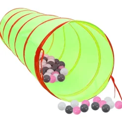 vidaXL Túnel de juegos para niños con 250 bolas poliéster verde 175 cm Multicolor 2