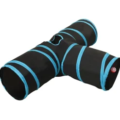vidaXL Túnel para gatos 3 vías negro y azul poliéster 90 cm Hot