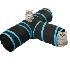 vidaXL Túnel para gatos 3 vías negro y azul poliéster 90 cm Hot