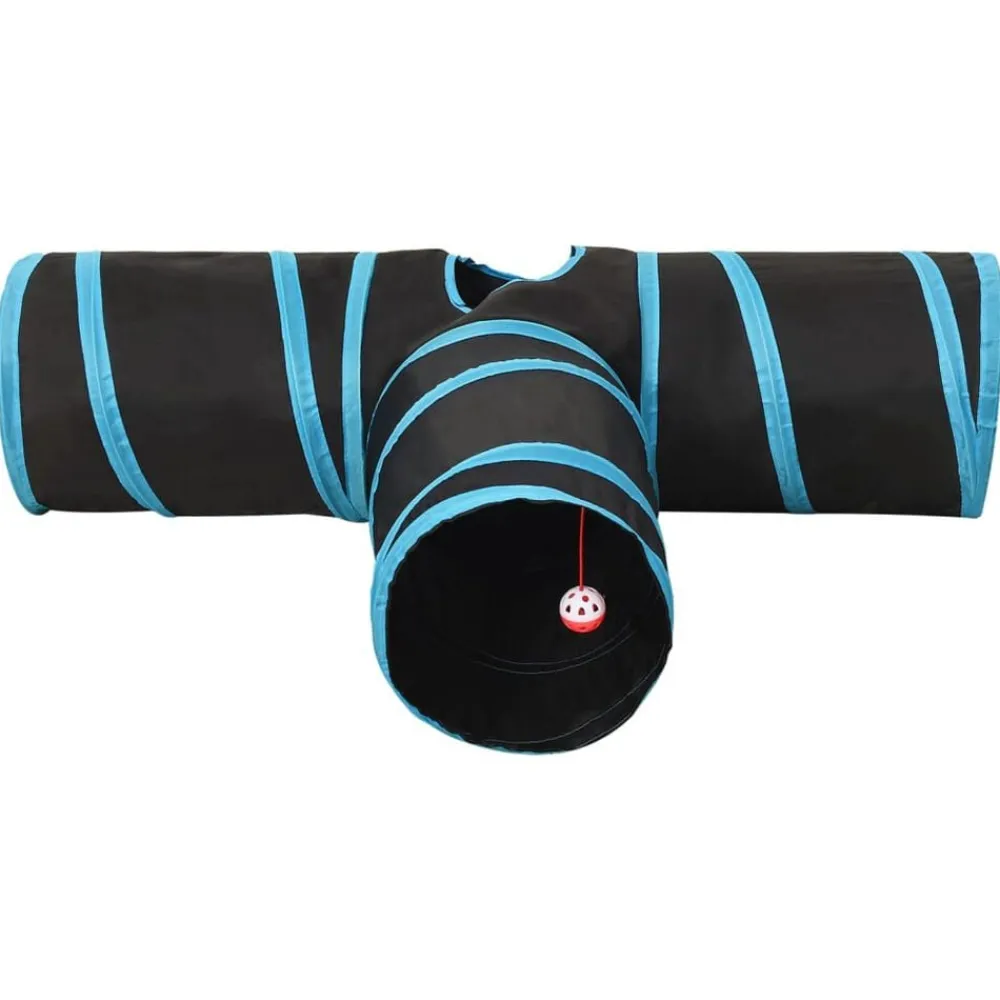 vidaXL Túnel para gatos 3 vías negro y azul poliéster 90 cm Hot