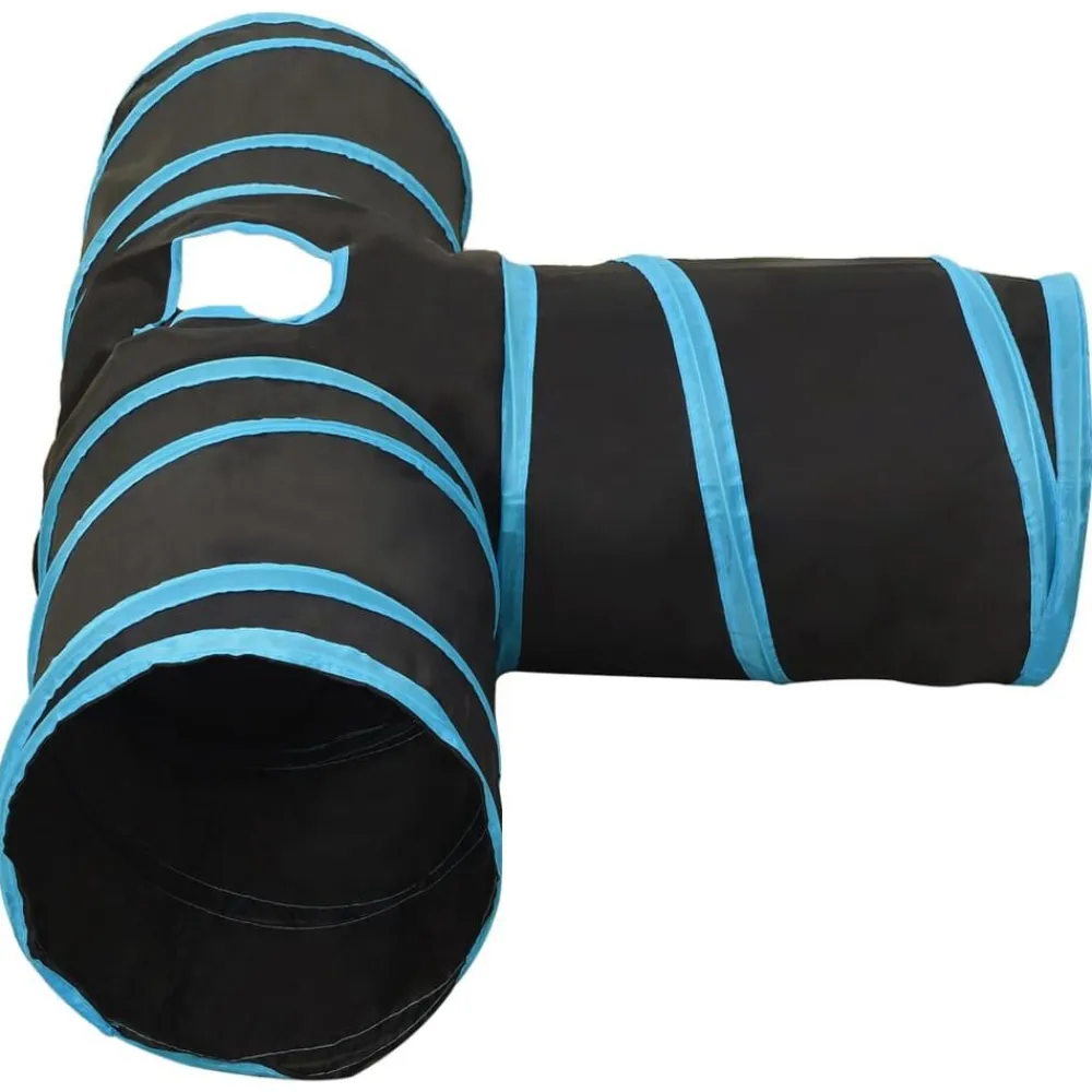 vidaXL Túnel para gatos 3 vías negro y azul poliéster 90 cm Hot
