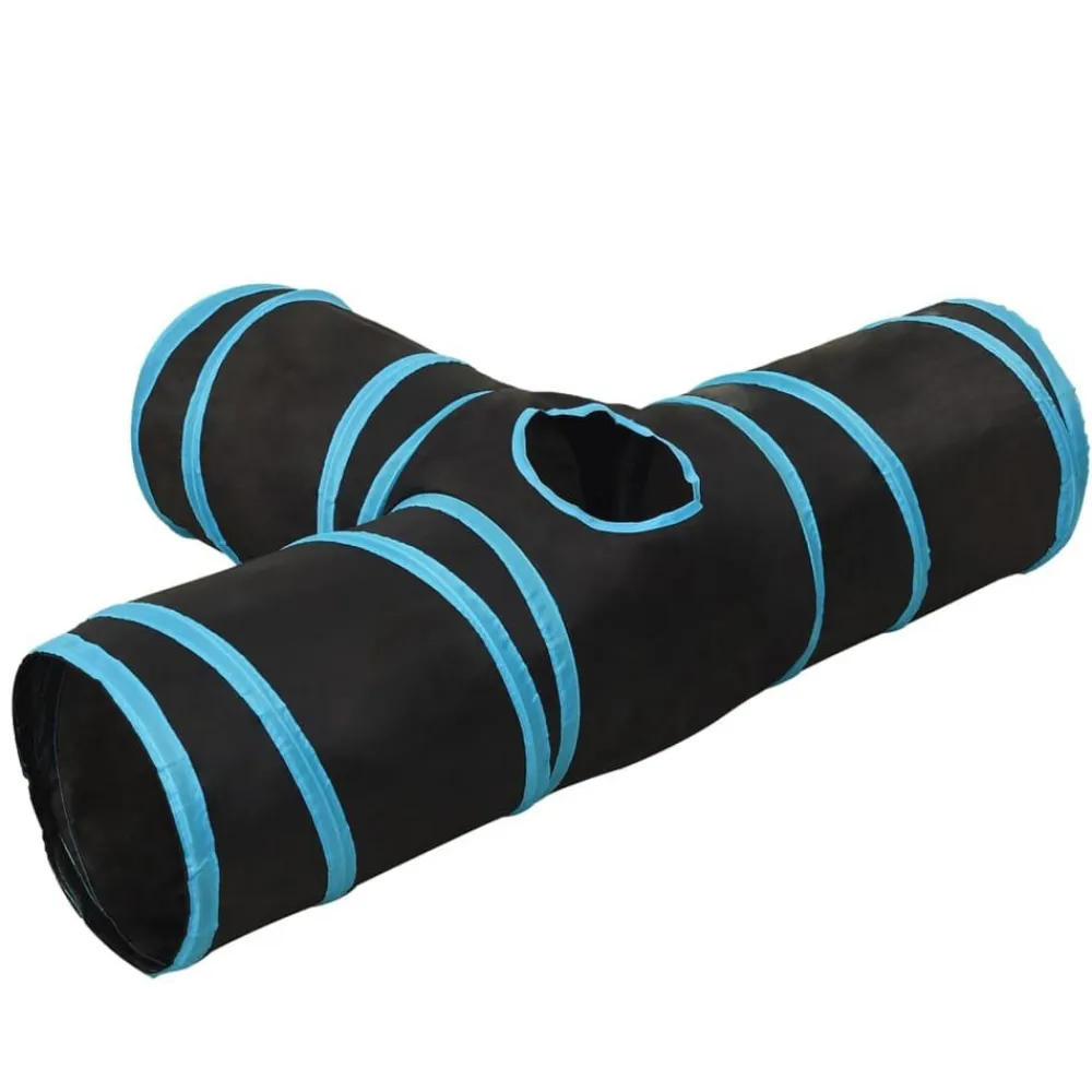 vidaXL Túnel para gatos 3 vías negro y azul poliéster 90 cm Hot