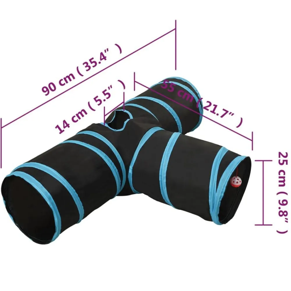 vidaXL Túnel para gatos 3 vías negro y azul poliéster 90 cm Hot