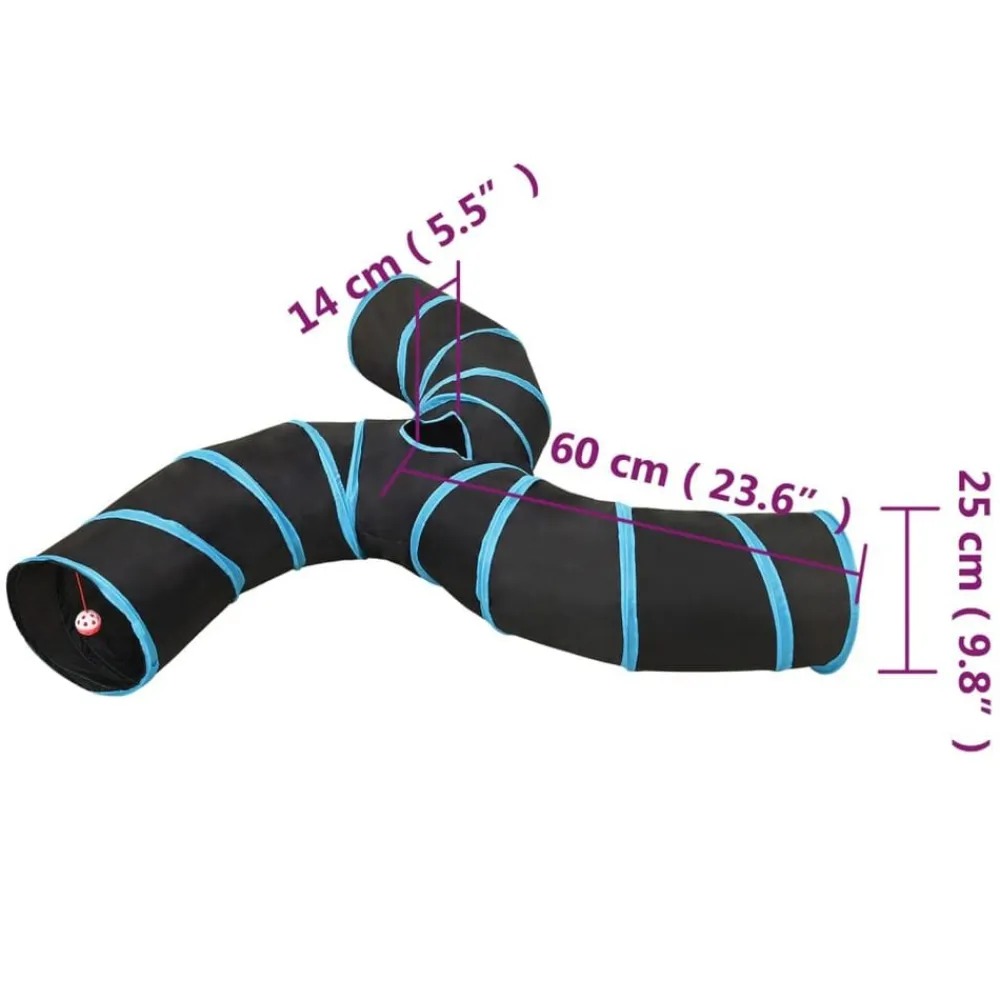 vidaXL Túnel para gatos con 3 salidas poliéster negro y azul 25 cm New